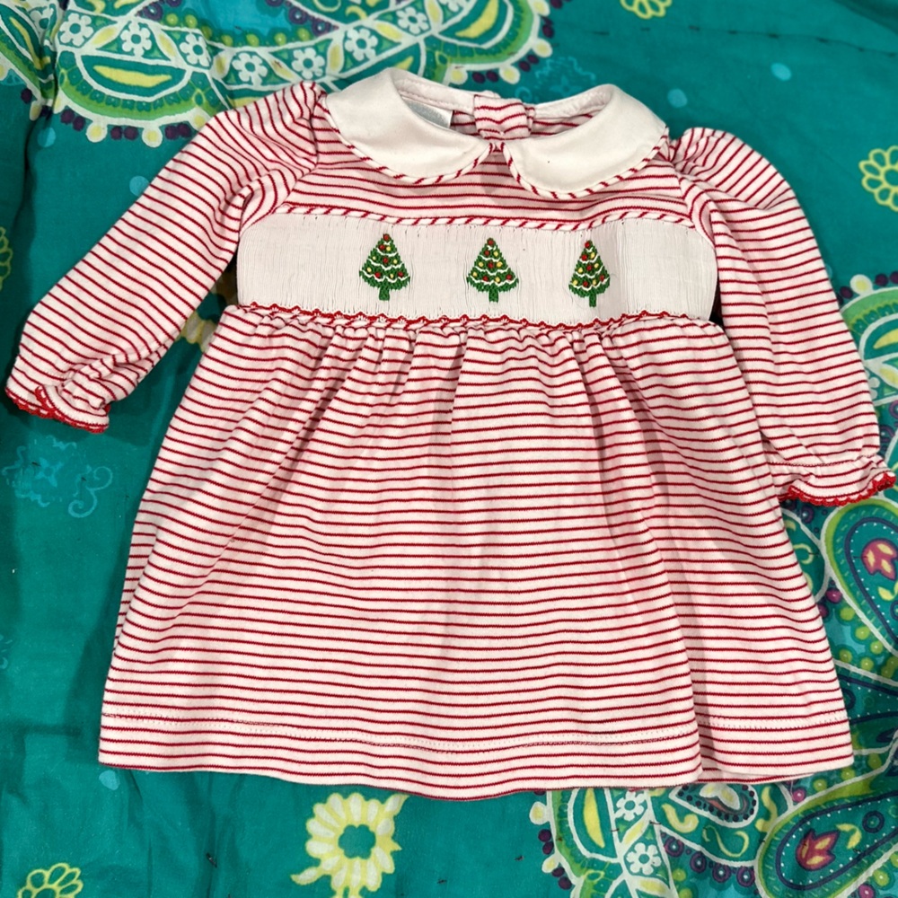 Edgehill Collection Christmas tree smocked Peter Pan collar dress 6 months